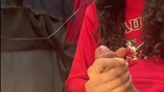 big cum spray into the air wearing all red raining cum everywhere big long bbc latino dick cock