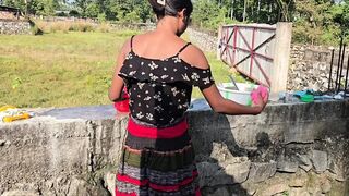 Bathing porn video with my wife white bra pink panty