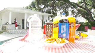 Busty ebonies get fucked at a barbeque