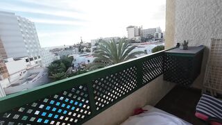 Teasing His Big Cock on Our Hotel Balcony