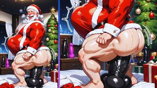 Old, Chubby Gay Man Shows off His Big, Round Ass While Being Fucked Dressed as Santa Claus. Anime Hentai Animation