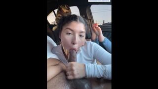 18+ Latina Sloppy Car Blowjob makes me Cum 3 Times FEET POV
