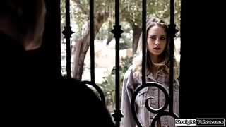 Babe fucked in public at new foster home