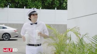 MILFED - Milk Man Ricky Spanish Pounds Paris The Muse's Pussy Until He Cums All Over The Floor