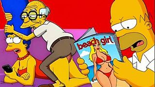 Married Housewife Cheats on Her Cuckold Husband on a Pink Couch. Cartoon Parody Simpsons. Hentai