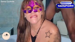 Married woman takes a huge cumshot in her face and continues fucking with a black guy with a big dick