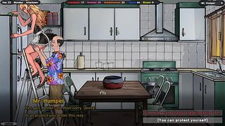 the landlord sniffs her panties under her skirt. Hentai Game