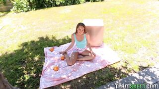 Cute teen with tiny tits rides a big cock