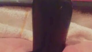 Teen fucks her tight pussy with tv remote and squirts while watching bbc gangbang porn