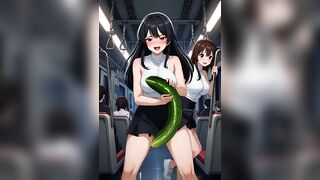 New 2026 hentai, subway girl uses a cucumber.