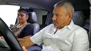 Aly gives him a salivary blowjob in the car, she's the best at sucking cock!