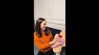 Hot brunette babe plays with big cock guy gives him a handjob by teasing and ignoring him