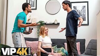 CUCK4K. Pregnant blonde with natural tits is enjoying stranger's cock in front of her husband