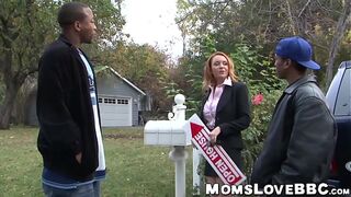 Busty redhead MILF drilled roughly by two ghetto BBCs