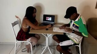 He left his girlfriend to study at his friend's house and he put his dick in her. Young woman, girlfriend, university, young cuckold, hot wife, Brazilian, brunette, school, Latina, big dick, ass, BBC, cuckold, amateur, lover.