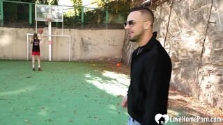 Basketball girl slobbers over my big cock