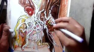 "When Life Gives You Lemon Balls" Erotic Cumshot Art Drawing BBC Blonde Teen Interracial Cum