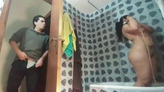 STEPBROTHER CAUGHT MASTURBATING WITH STEPSISTER IN THE SHOWER BUT SHE WANTS HARD COCK