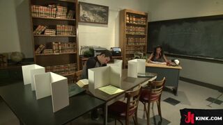 Jaquelin Braxton seduces her student and she fills his mouth with her hard cock. Her little student