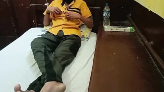 I am doing a handjob while sitting on the bed in the afternoon.