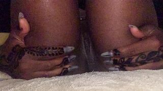 Ebony Brown Goddess Slowly Massages her Oiled Thighs And Juicy Pussy Close Up Fuck