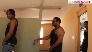 Blonde girl sucks a monster black cock then gets ass fucked to a cumshot