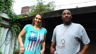 Curvy brunette rides on big black cock to satisfy her wet pussy