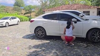 Colombian has sex in a public car wash with a guy with a big cock - Athenea Rose & Max Betancur