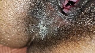 Massage Big whole pussy fingering and fucked with bbc black hairy cock while wearing condom.