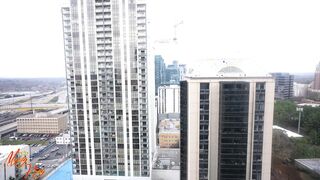 Ebony sucks BBC on balcony