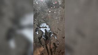 Bulgarian juicy cock squirts a huge amount of cum on a black school board