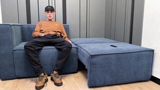 The guy jerks off and sniffs socks