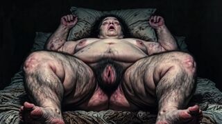 SSBBW very fat woman having an orgasm with her hairy, wet pussy.