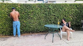 This curvy Latina slut is looking to grind her big butt against the pool guy's massive cock right out in the open!