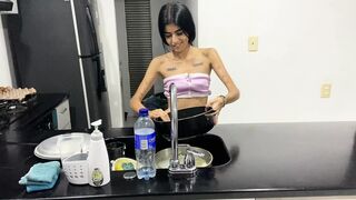 My beautiful stepsister is in the kitchen tidying up and I get her all hot and bothered so I can fuck her until she orgasms.