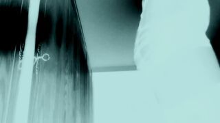 Femboy in thigh high black boots fucks giant black dildo with bubble but