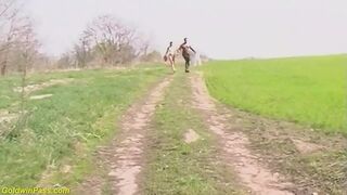 Big black dick destroyed her cunt outdoor