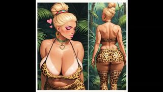 Futanari bimb, full lips, plump, blue eyes, blonde hair freckles, pornstar, BBC jungle fuck AI Generated