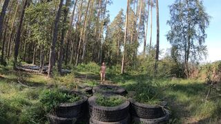 Nude jogging on the motocross track